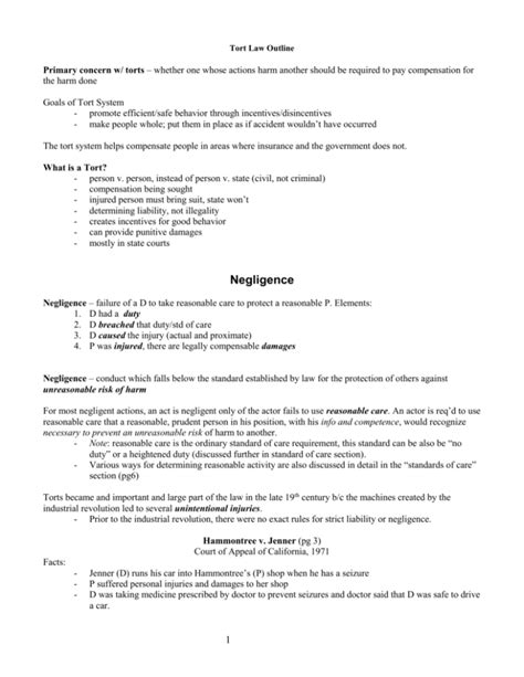 Tort Law Outline