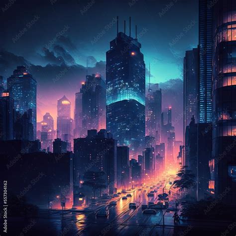 Cyberpunk Style Night City Concept Art illustration Stock Illustration ...