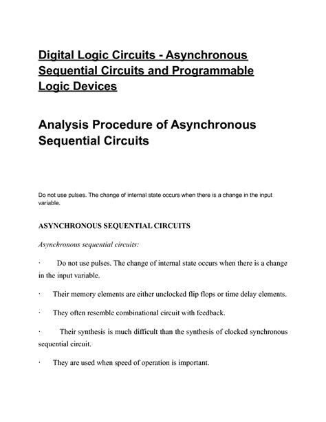 SOLUTION: Analysis procedure of asynchronous sequential circuits - Studypool