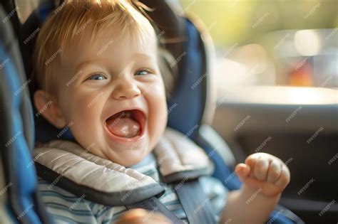 Premium Photo | Happy Toddler in Car Safety Seat with AI generated