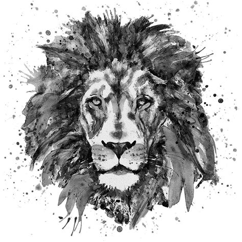 Black And White Lion Head Painting by Marian Voicu