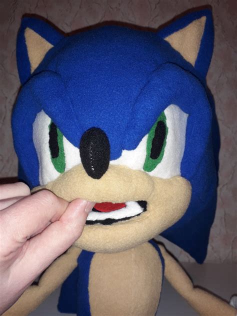 Sonic the Hedgehog plush hand puppet handmade with arm rods and posable fingers free shipment