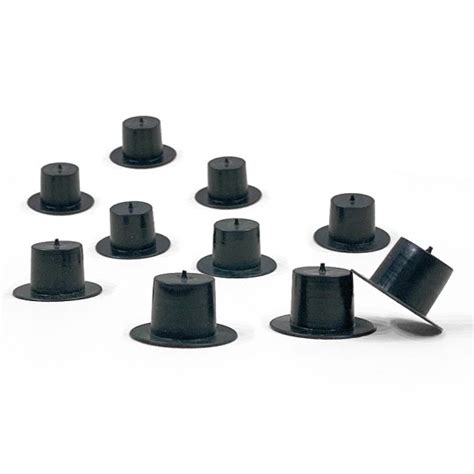 10 Medium Plastic Top Hats ~1/2" tall x 7/8" across brim ~ Matte Black