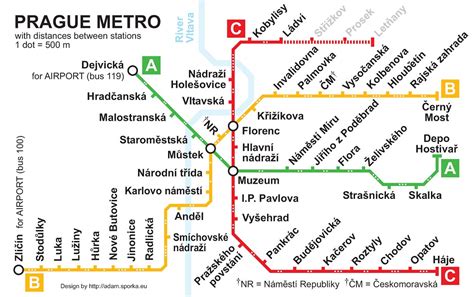 Prague Metro Map with Distances between Stations | Somewhat … | Flickr