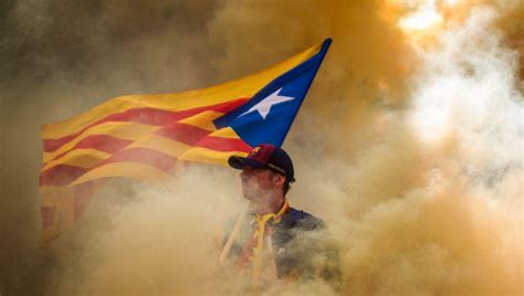 A breathtaking picture of Estelada (Catalan independence flag) taken during some independence ...