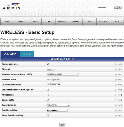 Arris SBR-AC1750 Screenshot Wireless2.4GHzBasicSetup