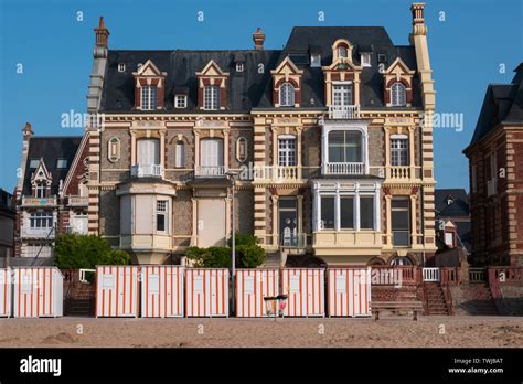 Typical houses and beach cabins of Houlgate, Normandy, France Stock ...