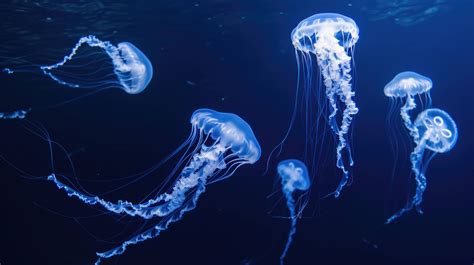 jellyfish, blue jellyfish, underwater jellyfish, bioluminescent jellyfish, ocean wildlife ...