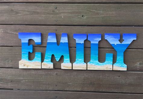 Beach Letter Art Hand Painted Beach Letters Coastal Cottage | Etsy