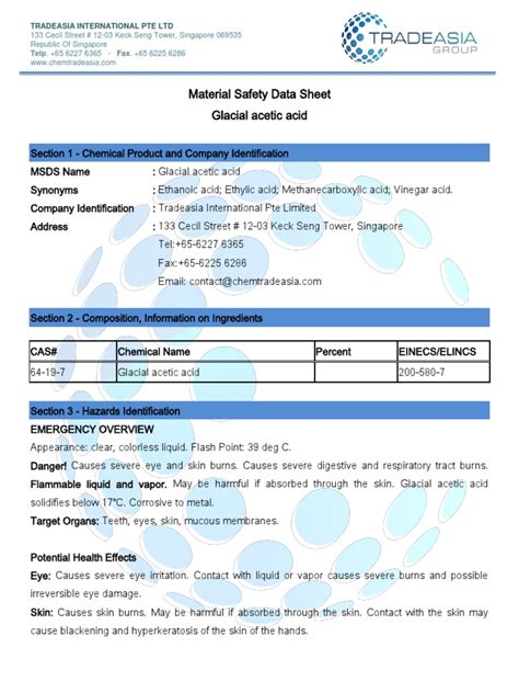 Glacial Acetic Acid MSDS | Hazardous Waste | Combustion