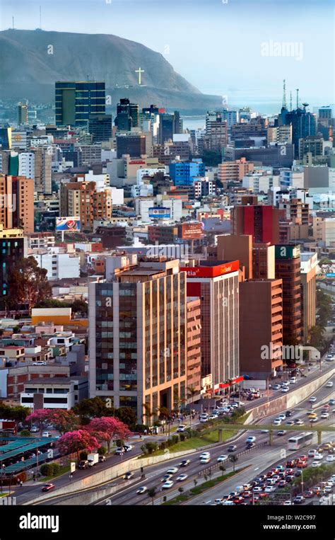 Peru, Lima, San Idsidro, Business District, Miraflores District In The Background, Hotels And ...