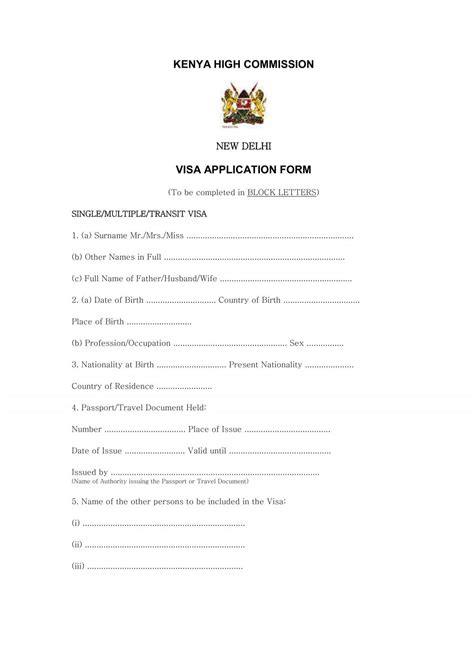 Kenya tourist visa application form - Kenya visa