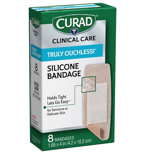 Truly Ouchless! Silicone Extra Large Bandages, 1.625" x 4", 8 count | Curad Bandages Official Site