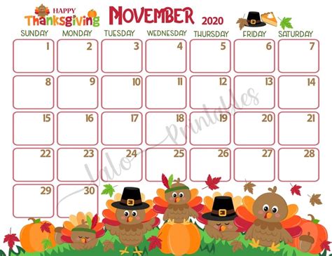 Thanksgiving Calendar Printable November 2020 Thanksgiving | Etsy