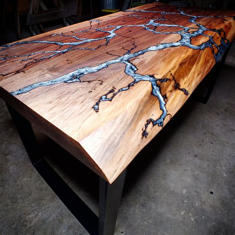 Fractal River Table Square Live Edge Coffee Table Epoxy River Fractal Burning River Table - Etsy