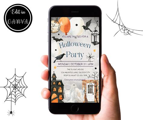 Editable Electric Halloween Party Invitation, Spooktacular Halloween Party Evite, Digital Phone ...