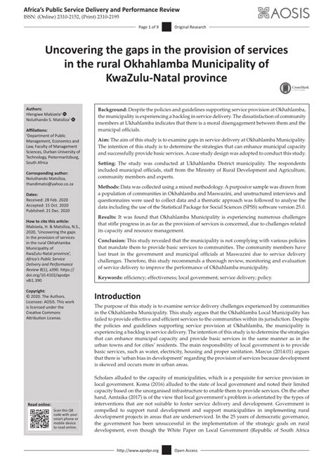 (PDF) Uncovering the gaps in the provision of services in the rural ...