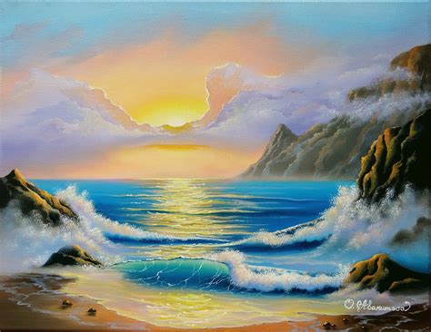 Oil Painting Seascape Ocean Sunset Ocean Wave Original Art | Etsy