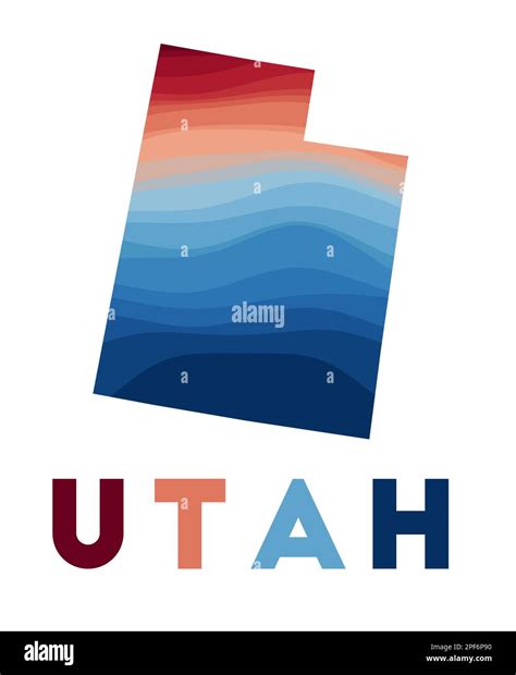 Utah map. Map of the us state with beautiful geometric waves in red blue colors. Vivid Utah ...