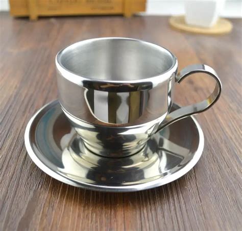 304 Stainless steel double layer coffee cup set flower tea cup espresso ...