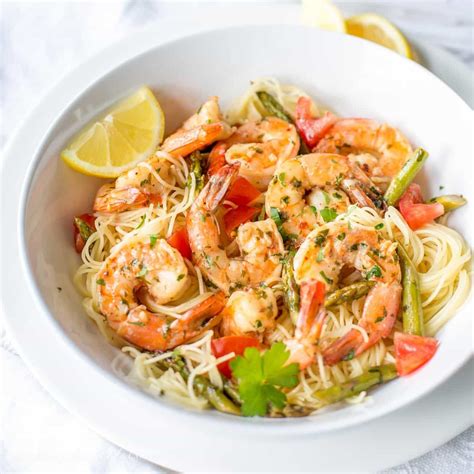 Shrimp Scampi with Asparagus and Tomatoes-3 | Chicken fettuccine, Shrimp scampi, Scampi