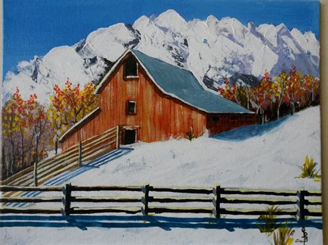 Winter Barn Scene Paintings