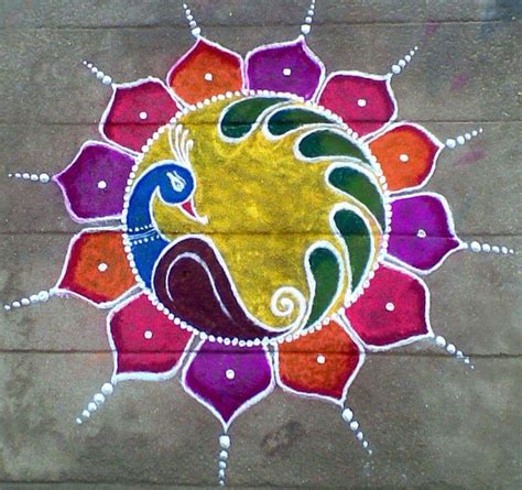 Colorful Peacock Rangoli Designs By Rajeshwari Rasri - Radiant Rangoli