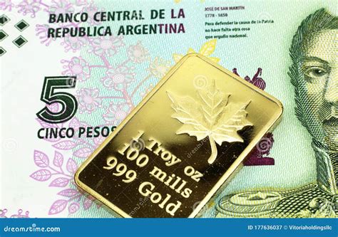 A Five Peso Banknote from Argentina with a Gold Coin in Macro Stock Image - Image of coinage ...