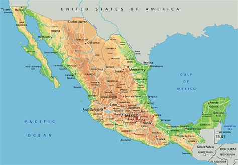 High Detailed Mexico Physical Map With Labeling Stock Illustration - Download Image Now - iStock