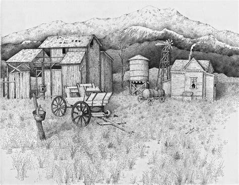 Drawing : "Abandoned Old farmhouse & Barn" (Original art by Tammie Temple)