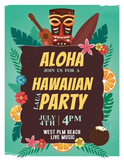 Luau party Hawaii invitation flyer poster template Aloha Party, Party Hawaii, Hawaii Themed ...