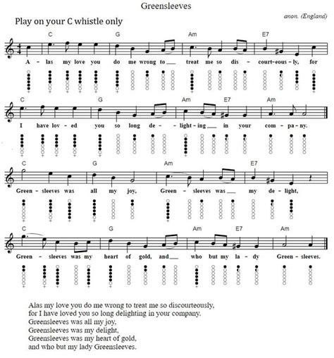 Greensleeves Tin Whistle Sheet Music - Irish folk songs