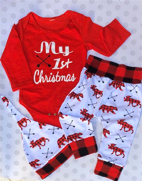 Excited to share this item from my #etsy shop: My First Christmas Buffalo Plaid Outfit/Infa ...