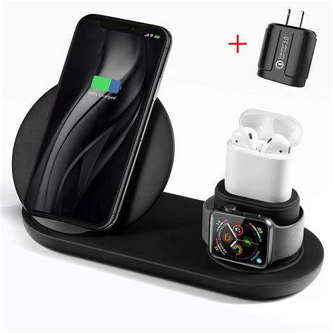 Amazon.com：無線充電器，3 合 1 無線充電支架適用於 Apple Watch 和Airpods，Qi 快速無線充電站相容於 ...