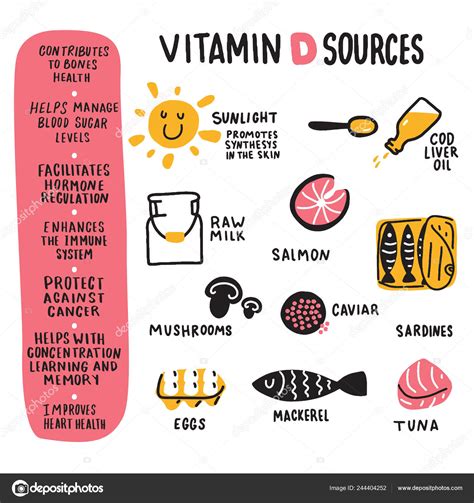 Vitamin D benefits and food.. Hand drawn infographic poster. Doodles. Vector. Stock Vector Image ...