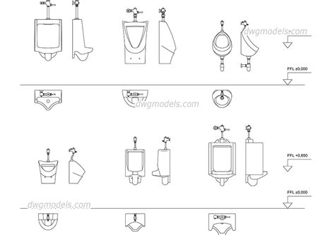 Urinal all views DWG, free CAD Blocks download