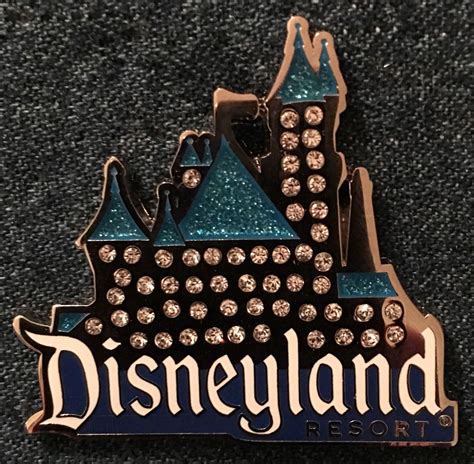 the disneyland resort pin is on display in front of a carpeted area ...