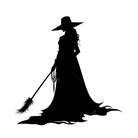 Halloween Theme Character Silhouette Witch With Broom Hand Drawn Silhouette, Witch Broom, Witch ...