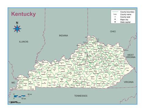 Kentucky County Outline Wall Map | Maps.com.com