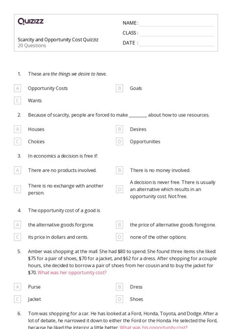 50+ opportunity cost worksheets on Quizizz | Free & Printable