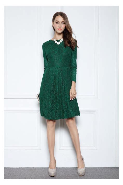 Dark Green Lace Long Sleeve Party Dress - $63 #DK366 - SheProm.com