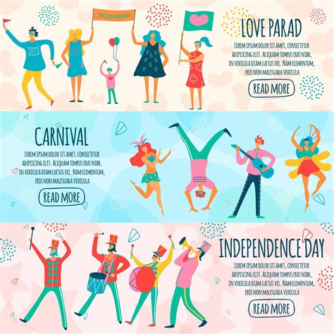 People Parade Horizontal Flat Banners Vector Illustration 2415480 Vector Art at Vecteezy