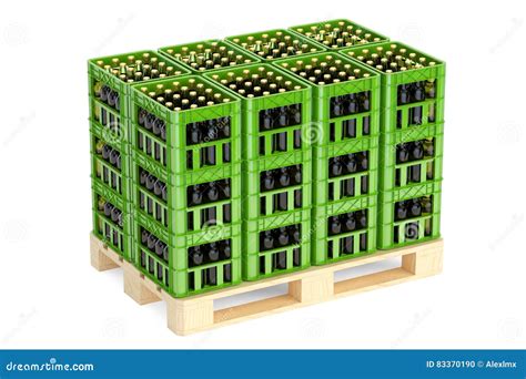 Drink Crates with Beer Bottles on the Wooden Pallet, 3D Rendering Stock Illustration ...