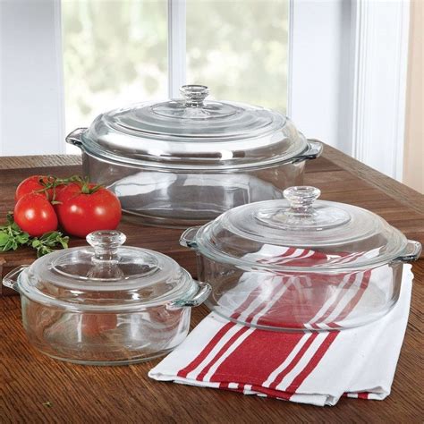 6-Piece Round Glass Casserole Cookware Bakeware Set with Lids | Glass ...