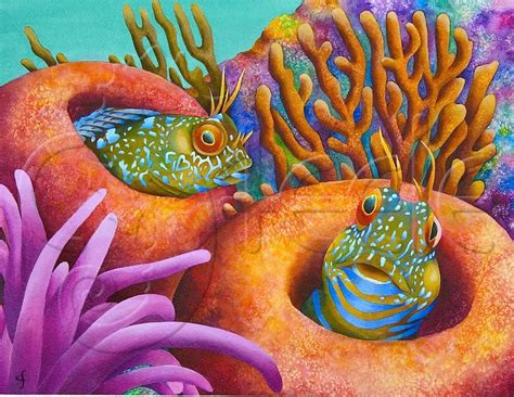 Carolyn Steele Painting Tropical Art Print, Coral Reef, Caribbean Coral Reef, Two Comical ...