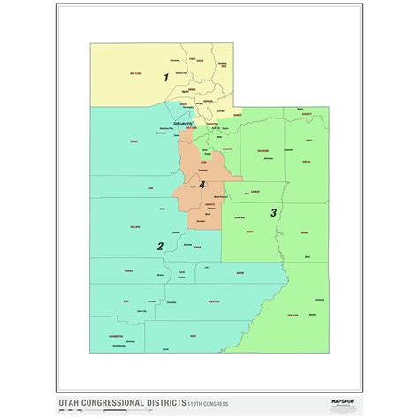 Utah 2024 Congressional Districts Wall Map by MapShop - The Map Shop