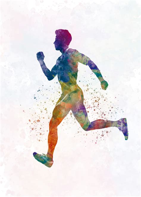 Poster, affiche Athletic runner in watercolor | Cadeaux et merch ...