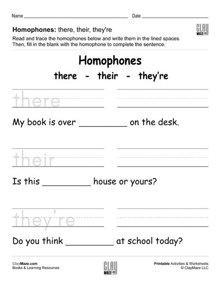 Homophones Worksheet – There, Their and They’re – Childrens Educational Workbooks, Books and ...