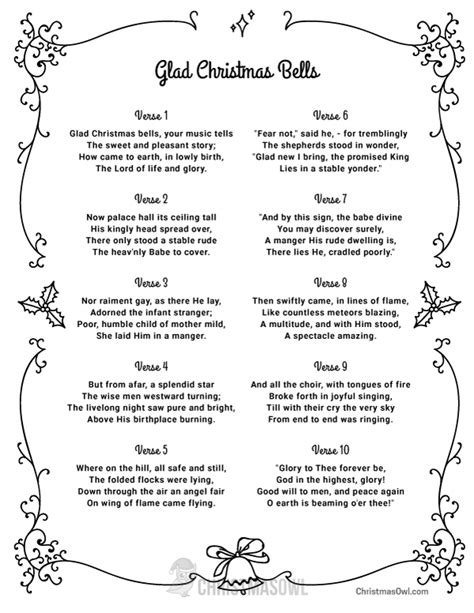 Free Printable Lyrics for Glad Christmas Bells