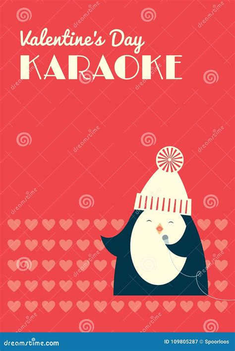 Valentines karaoke penguin stock vector. Illustration of pompom - 109805287